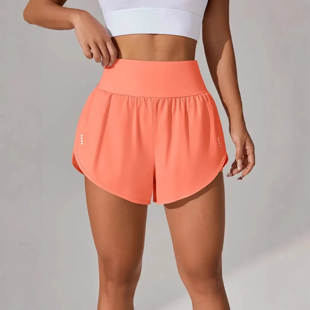 New-Women's-High-Waisted-Sports-Shorts-2-in-1-Fake-Two-Piece-Yoga-Pants-Quick-Dry-Anti-Glare-Slim-Fit