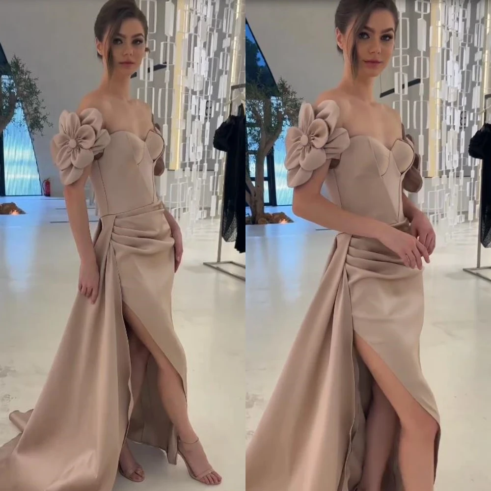 

Customized Elegant Off-the-shoulder Ball Gown Celebrity Dress Flower Floor Length Skirts Charmeuse فساتين للحفلات الراقصة