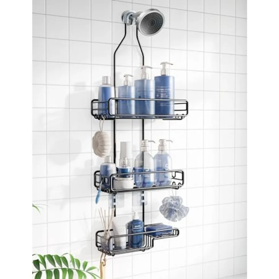

Shower Caddy Hanging Bathroom Organizer: Over Head Adjustable Rack for Tall Showerhead - Extra Large Storage Shelf for Big Sham