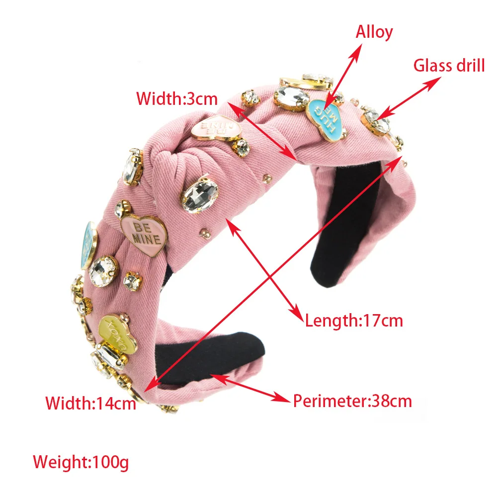 New Fashion Valentine's Day Hairband Female Baroque Diamond-Embedded Heart Knotted Headband All-Match Hair Accessories