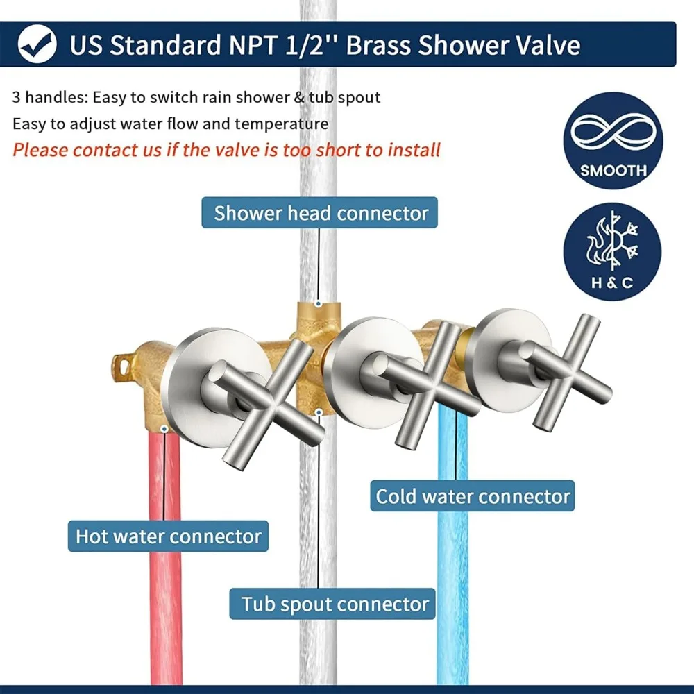 3 Handles Shower Faucet Set with Tub Spout Bathtub Shower Faucets Combo Set Shower System Complete Tub and Shower Trim Kit Brush