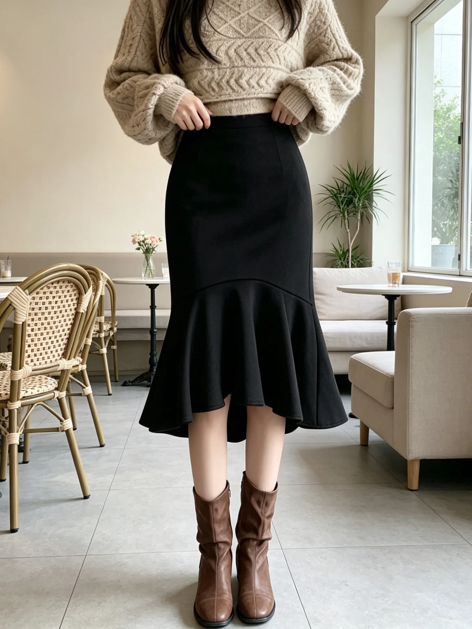 Suede Elastic OL Wrap Skirt Fish Tail Uneven Half Skirt Women's Internet Celebrity Party Slimming Party Skirts