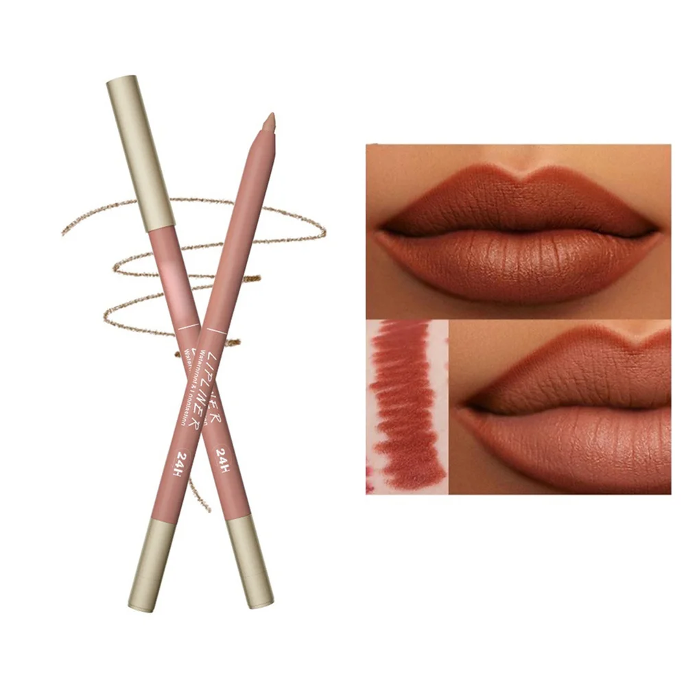 Matte Nude Lipstick Lip Liner 2 In 1 Long Wearing Waterproof Lip Ink Crayon Built-in Sharpener Professional Makeup For Women