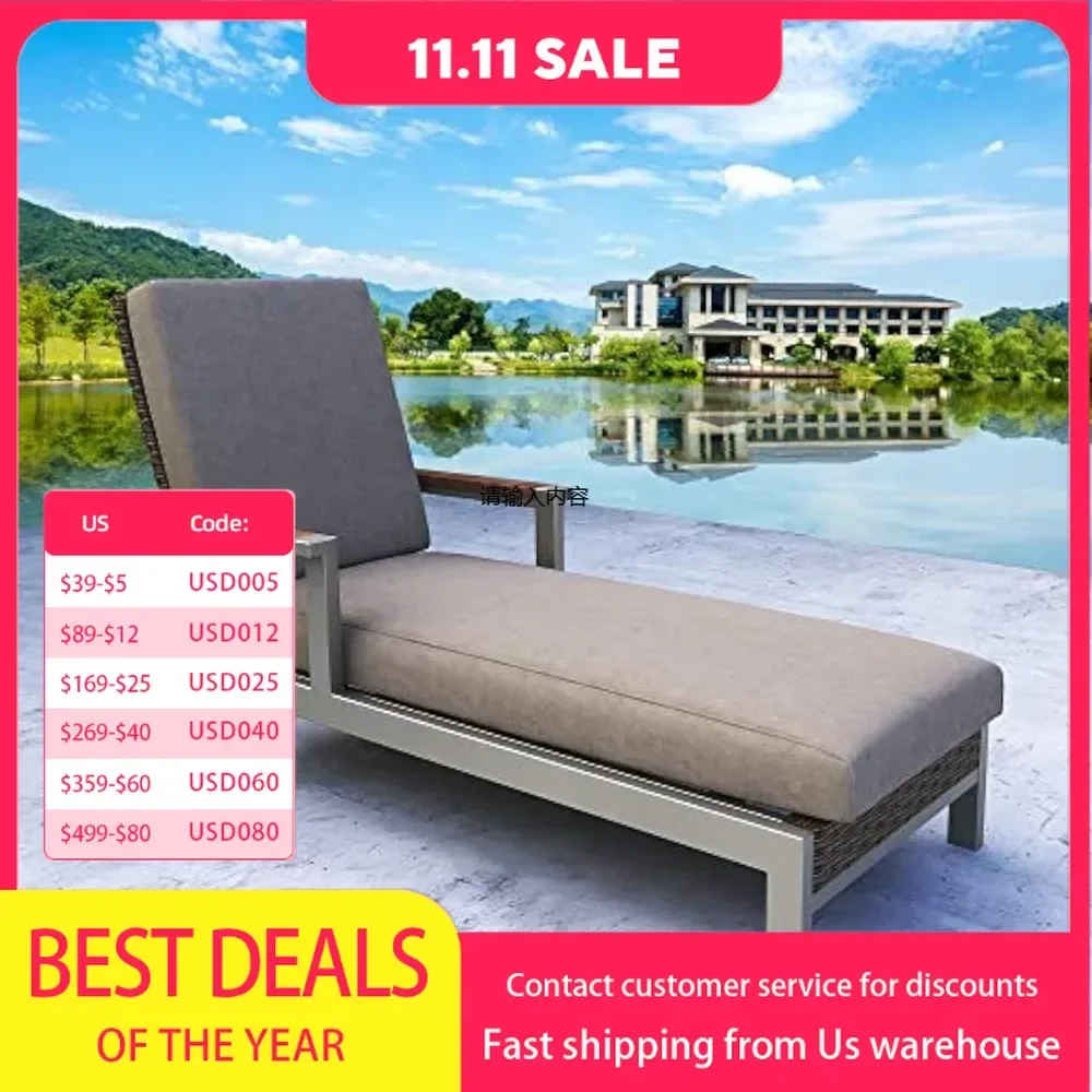 Terrace Adjustable Loungers Outdoor Rattan Lounge Furniture Wicker Armchair with Cushions for Beach, Poolside