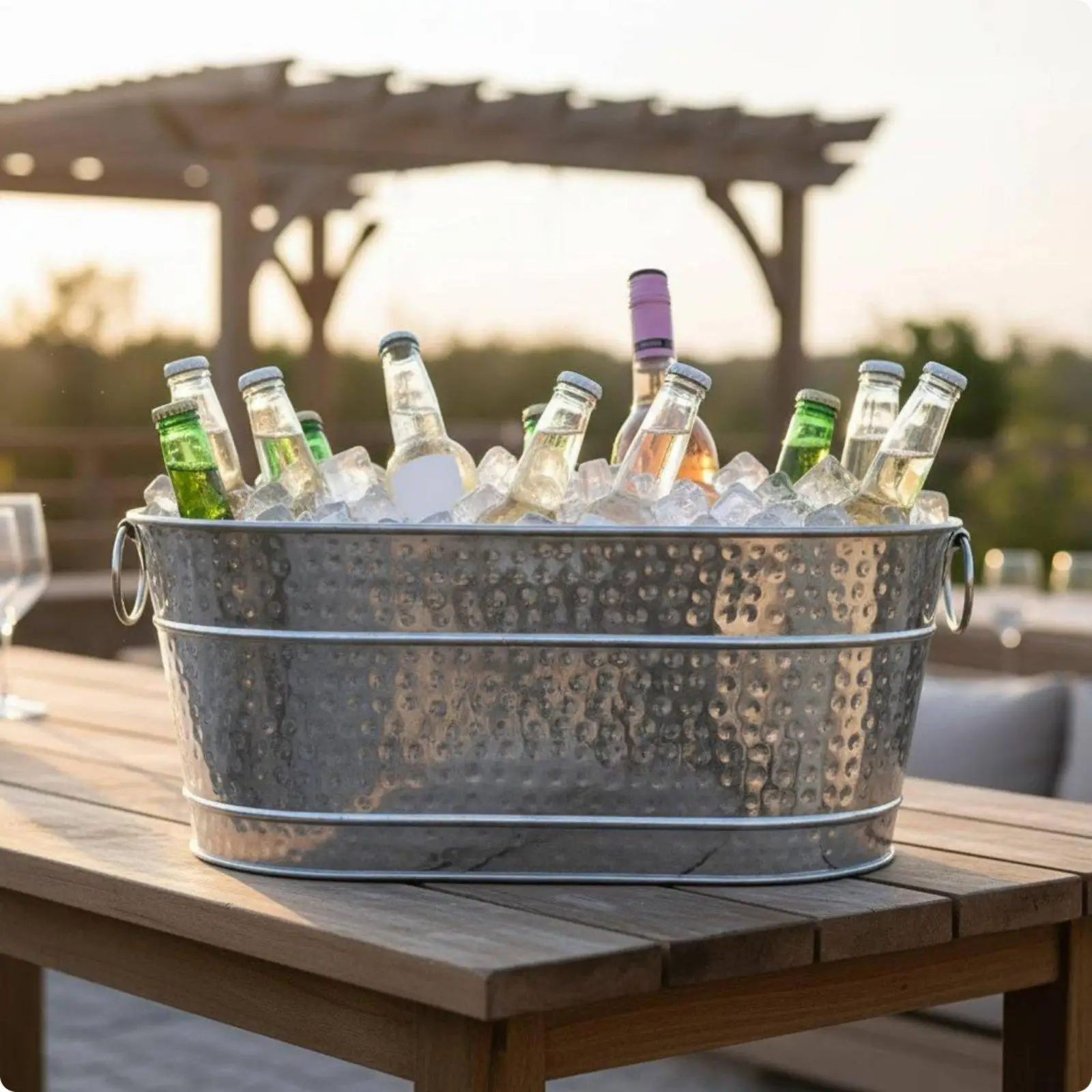 Beverage Cooler Galvanized Wine Chilling Bucket Oval Ice Holder for Bottle Bucket Cocktails Bars and Festive Occasions