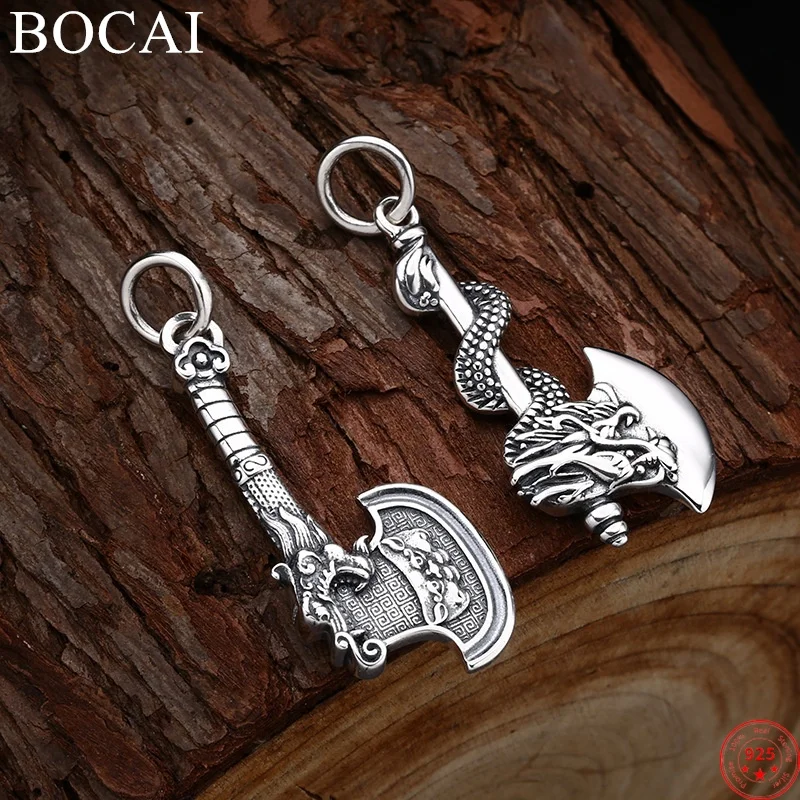 BOCAI S925 Sterling Silver Charms Pendants for Women Men New Fashion Retro Chinese Loong Axe Amuletn Punk Jewelry Free Shipping