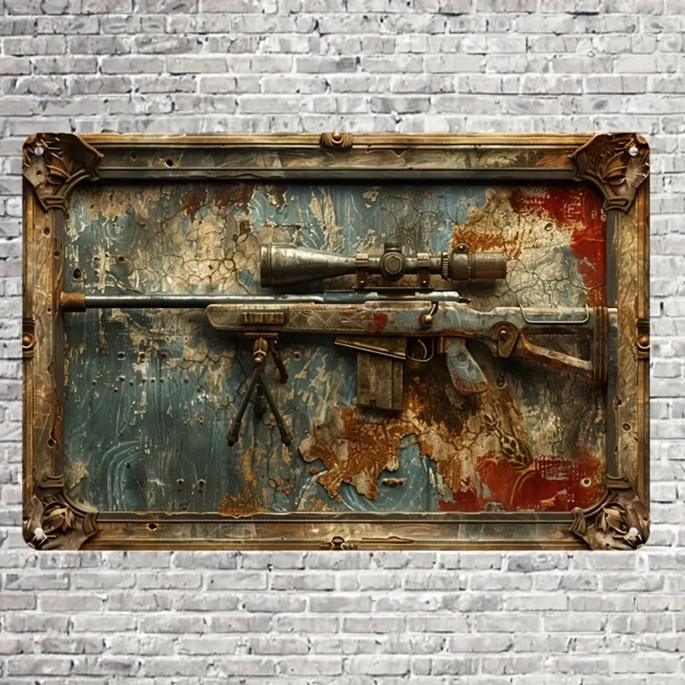 CIFBUY Rustic 2D Aluminum Wall Art Waterproof Metal Decor Poster Military Sniper Rifle Home Decor