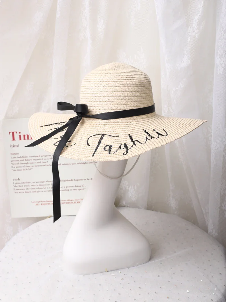 Personalized Bride Sun Hat Customized Beach Hat Floppy Beach Hats Customized Bride Hats Personalized Beach Hat Mrs. Beach Hat