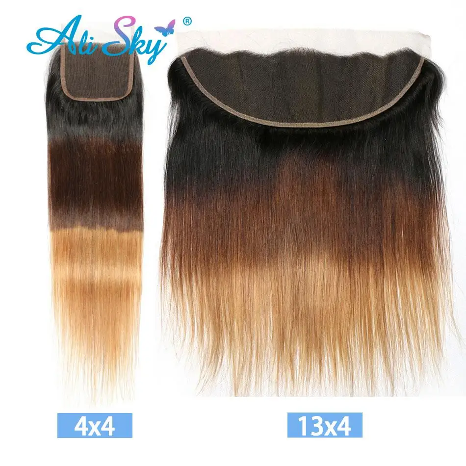 T1B/4/27 13x4 Lace Frontal Ombre Brazilian Straight Lace Closure 4X4 Transparent Honey Blond For Women 100% Human Remy Hair HD