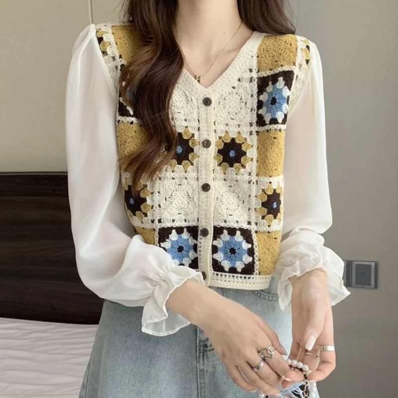 

Woman Knitted Hollow Out Sweater Female Vintage Loose Pullovers Top Ladies Streetwear Long Sleeve Cover Ups Elastic G280