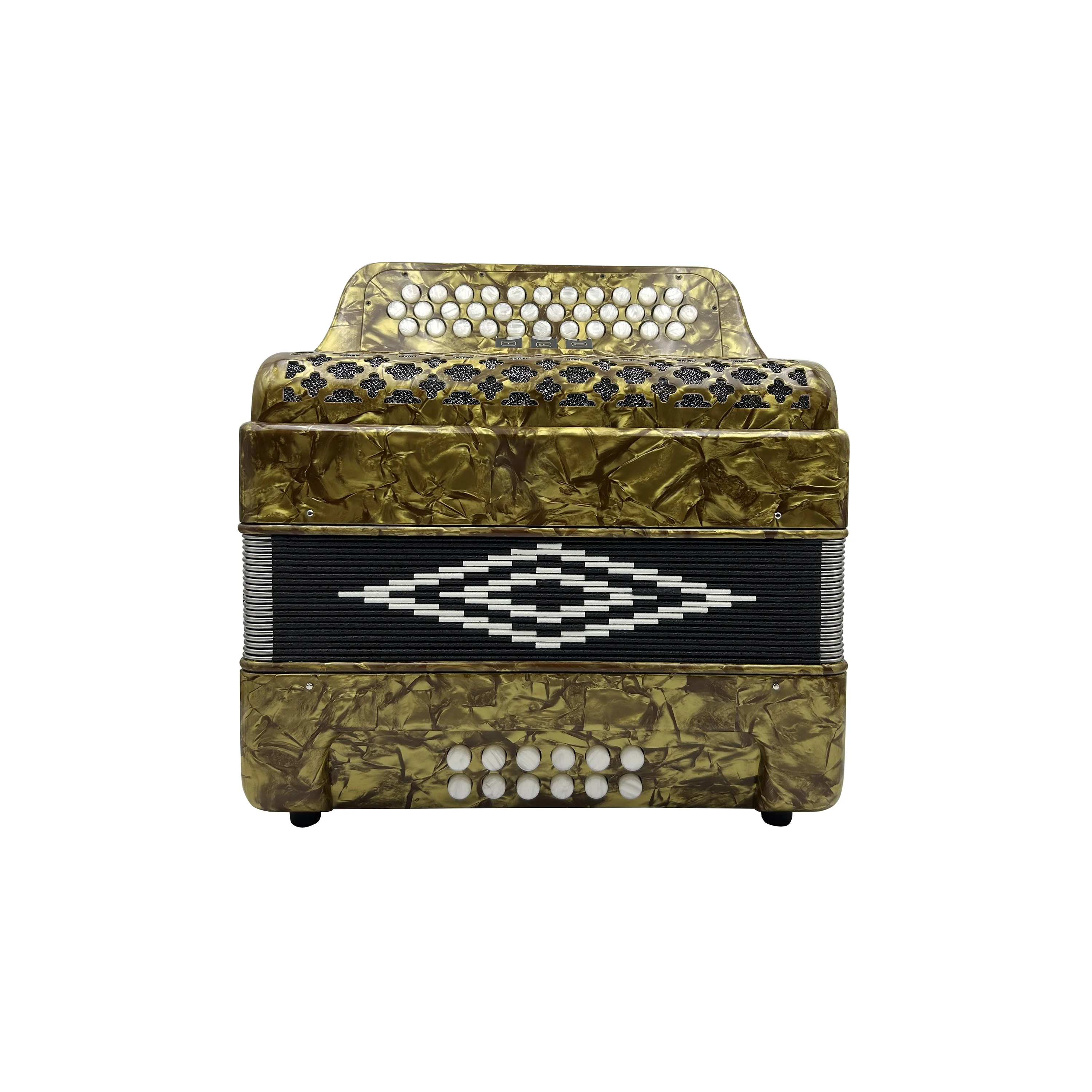 

Профессиональный 34-кнопочный 12-никовый 3-регновенный чайный аккордеон, целлулоидный корпус, белые клавиши, диатонический портативный RCA