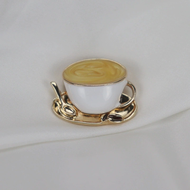 Cute Coffee Cup Spoon Disc Shaped Brooch Jewelry Pin Men Women Clothes Badge