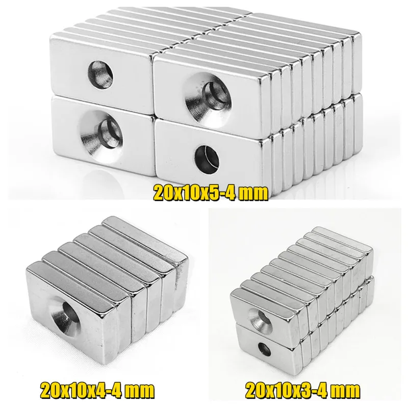 

5 ~ 200 PCs 20x10x3 20x10x4 20x10x5 hole 4 N35 heavy duty block countersunk magnets Rare Earth Permanent Magnet 20*10*3-4