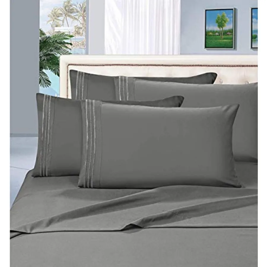 

1500 Premier Hotel Quality 4-Piece Bed Sheet Sets, Deep Pockets - Luxurious Wrinkle Free and Fade Resistant, King, Gray