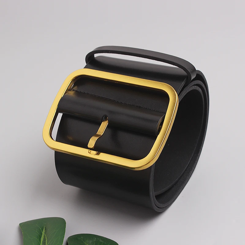 2022 9.5Cm Wide Cowhide Waistband Metal Buckle Waist Belt Black Plain Genuine Leather Coat Dress Female Cinture Commerbund Belt