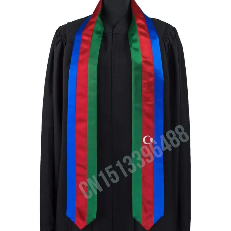 Azerbaijan Flag Scarf Top Print Graduation Sash Stole International Study Abroad Adult Unisex Party Accessory