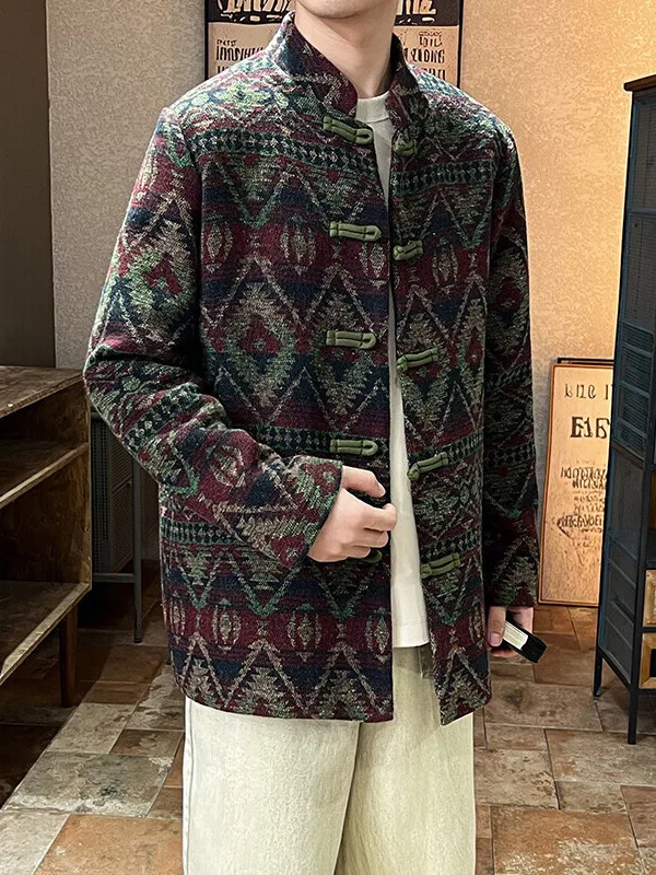 

Improved Autumn Winter Men's Woolen Tang Suit National Sle Jaet Coat Large Size Stand Fit Youth Faion Polyester Blen...