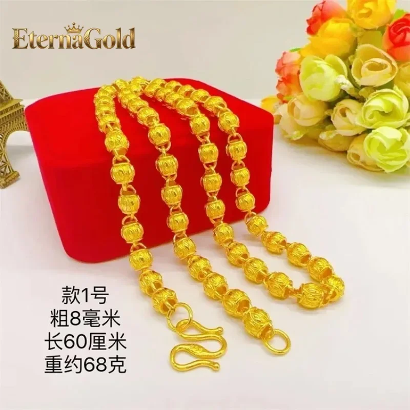 

Золотая цепочка EternaGold 9999 24K с круглыми и шестигранными квадратными бусинами, матовая, для ключичной цепочки, полностью золотая, унисекс, для мужчин и женщин