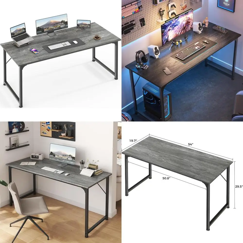 Large 55 Inch Home Office Desk for Gaming, Writing, and Studying with Ample Legroom and Sturdy Metal Frame - Ideal for Work from