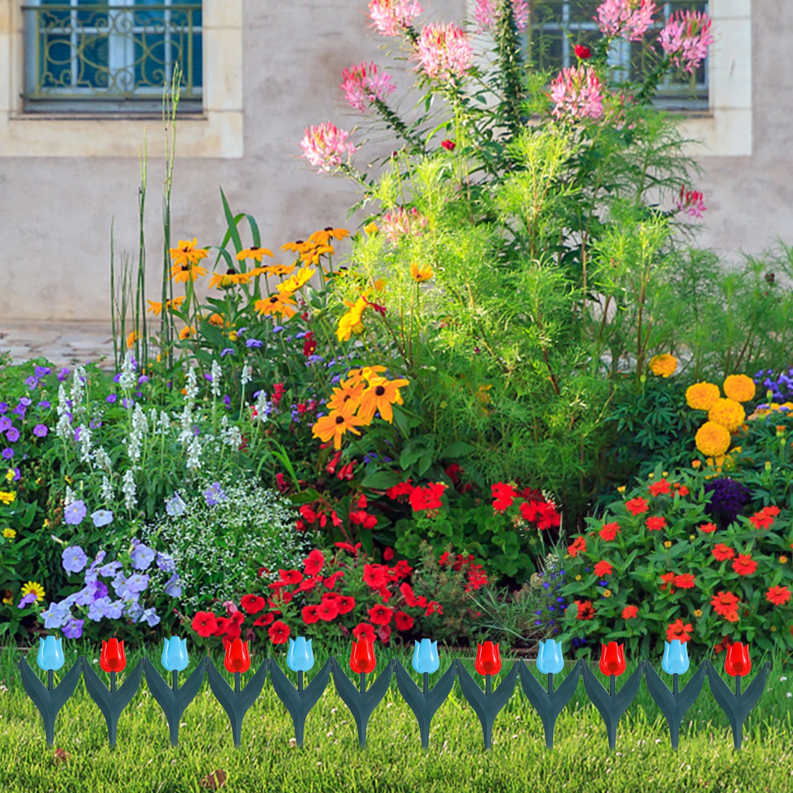 

20 Pcs Garden Fence Artificial Tulips Lifelike PVC Flowers Durable Outdoor Decoration Lawn Edge Border Fencing Garden