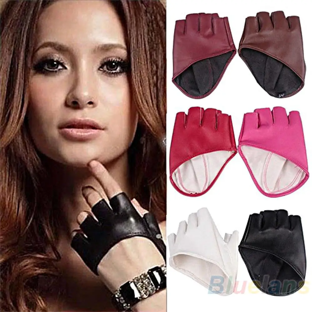 Women Half Finger Gloves Faux Leather Fingerless Gloves Night Club Dancing Show Gloves Gothic Punk Rock Fancy Glove Lady Mitten