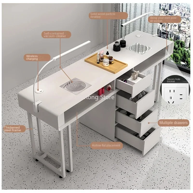 Design Professional Nail Table Manicure Built-in Drawer Modern Vacuum Cleaner Mesa De Manicure Women Beauty Salon Furniture HY