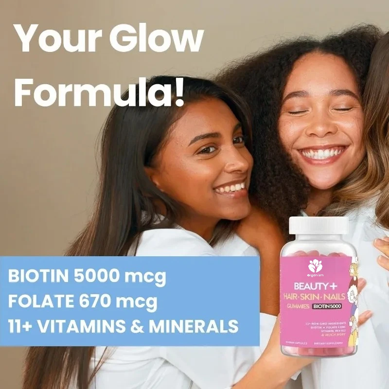 Hair, Nail, and Skin Vitamin Supplements Soft Candy with Biotin 5000 Microgram Folic Acid Vitamin B Complex