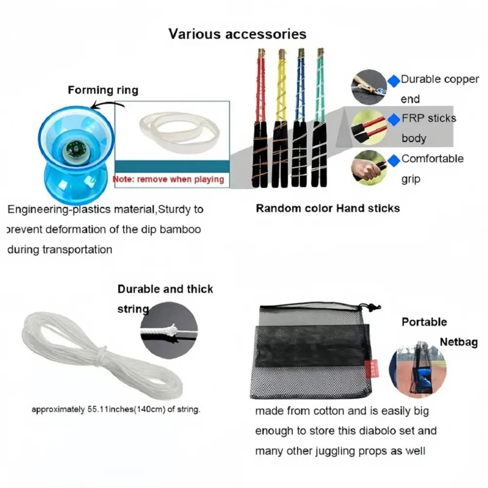 Chinese Yoyo Diabolo Set with 2 Diabolo Sticks String and Net Bag Triple Bearing Diabolo for Adults Kids Elderly Agility Exercis
