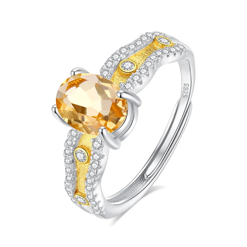 Original 925 Sterling Silver Wedding Resizable Size Ring Natural Topaz Citrine Garnet Amethyst Peridot Gift Birthday