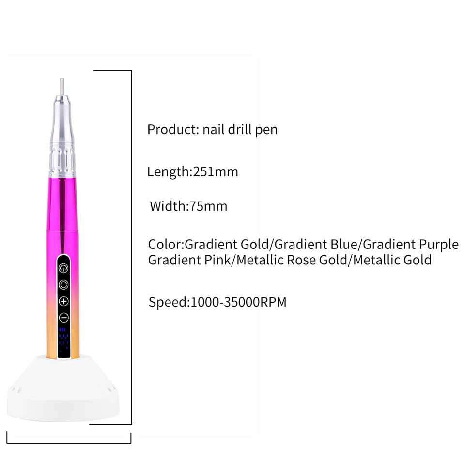 Taladro de Uñas Portátil Inalámbrico USB de 35000 RPM, Lima de Uñas Eléctrica Recargable Profesional para Cutículas y Pulido 3
