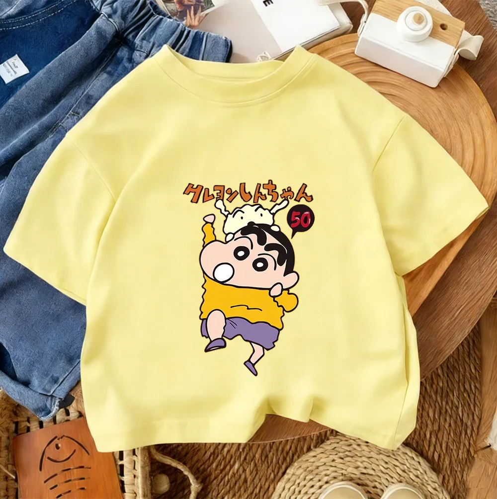 Fashion Outdoor Kids T Shirt Cute Cartoon Graphic Summer Crew Neck Casual Youth Tops Crayon Shin Chan 3 14 Years