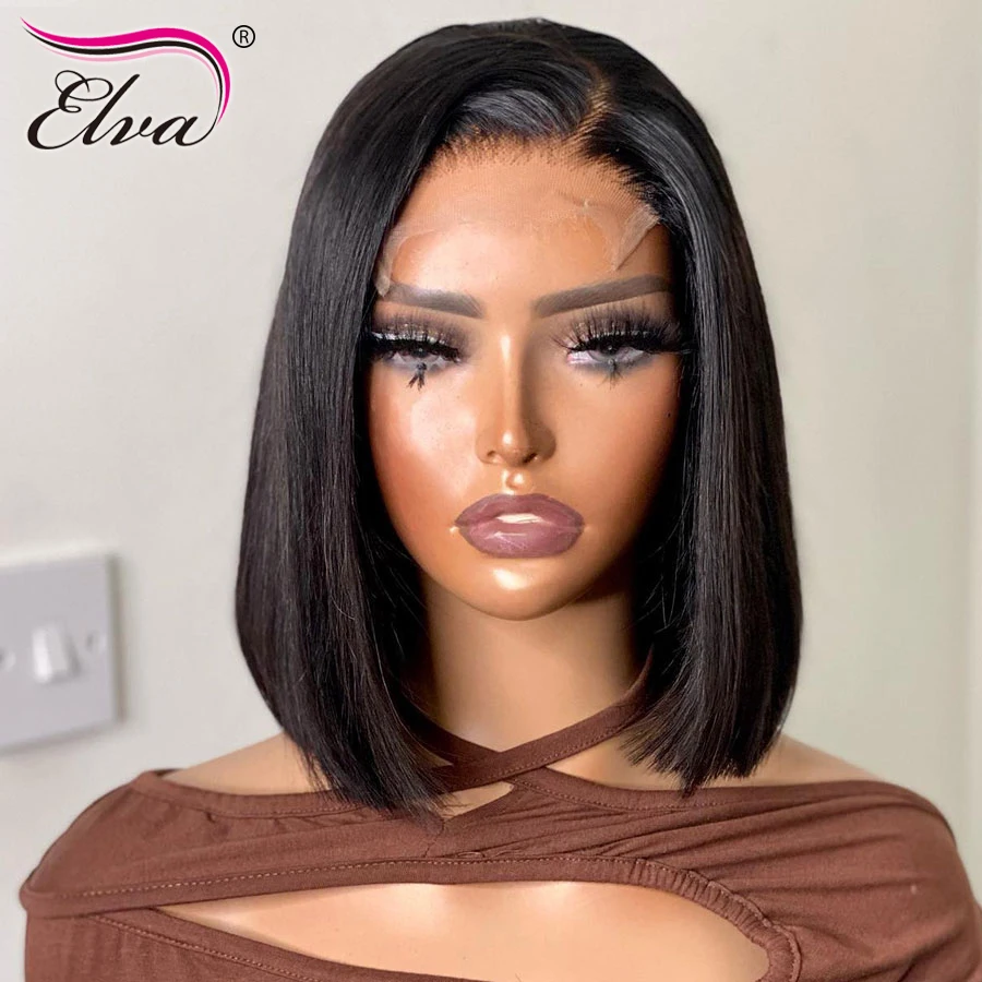 Elva Cheap Short Wigs Human Hair Straight Lace Frontal Wig Bob Wig 13x6 Glueless Lace Wigs For Women 180% Remy Hair Side Part