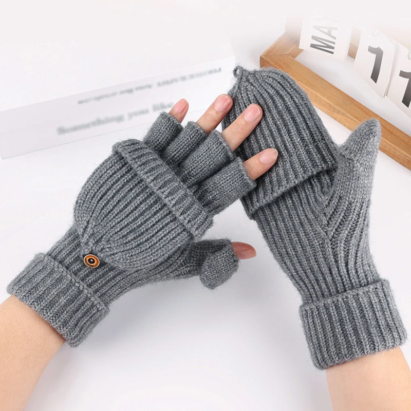 

Knitted Half Finger Gloves Winter Thicken Warm Touch Screen Gloves for Men Women Student Gloves Warm Half Finger Flip Gloves