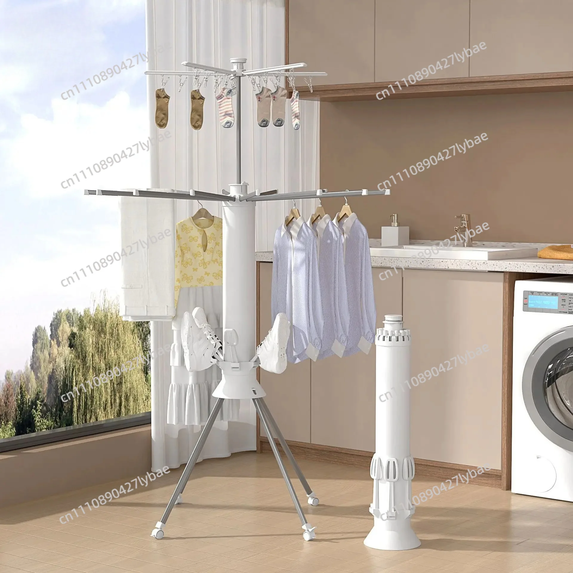 Folding Drying Rack Balcony Home Floor Free Installation Octopus Hanging Drying Rack Movable Invisible Aluminum Alloy Hanger