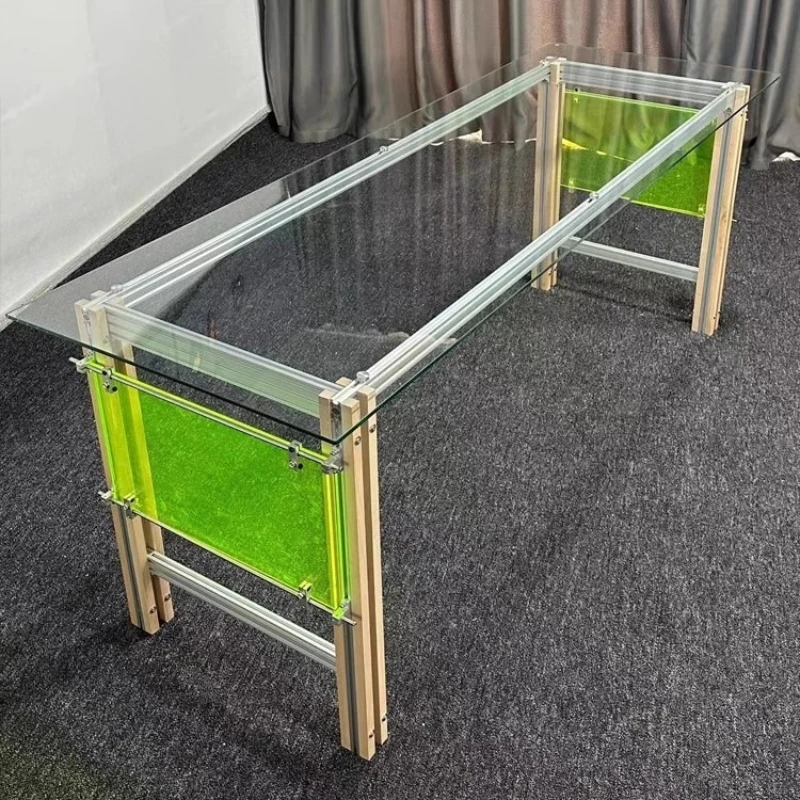 Modern simple office computer desk, transparent glass table