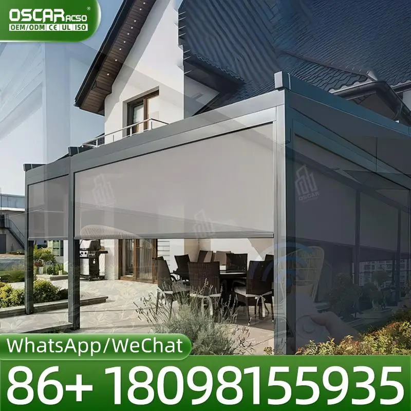 Outdoor Vertical Electric Motorized Roller Blinds Shades Shutters Windproof Track for Garden Scenarios Rolling Blind