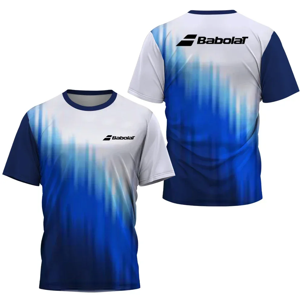 T-shirt męski z nadrukiem w gradientowe paski T-shirt dla mężczyzn Badminton tenis stołowy odzież treningowa topy Casual O-neck t-shirty sportowe