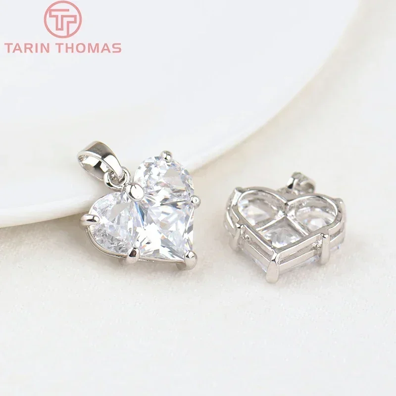 (280)4PCS 14x14.5MM Hole 2.5MM 24K Gold Color Brass with Zircon Heart Charms Pendants High Quality Jewelry Findings Accessories image 2