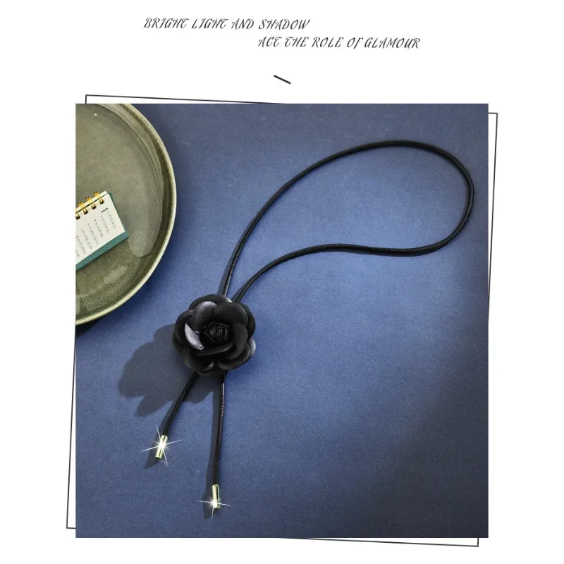 

2025 high-end fabric black flower necklace and neck strap, two sets of sweater chains for women