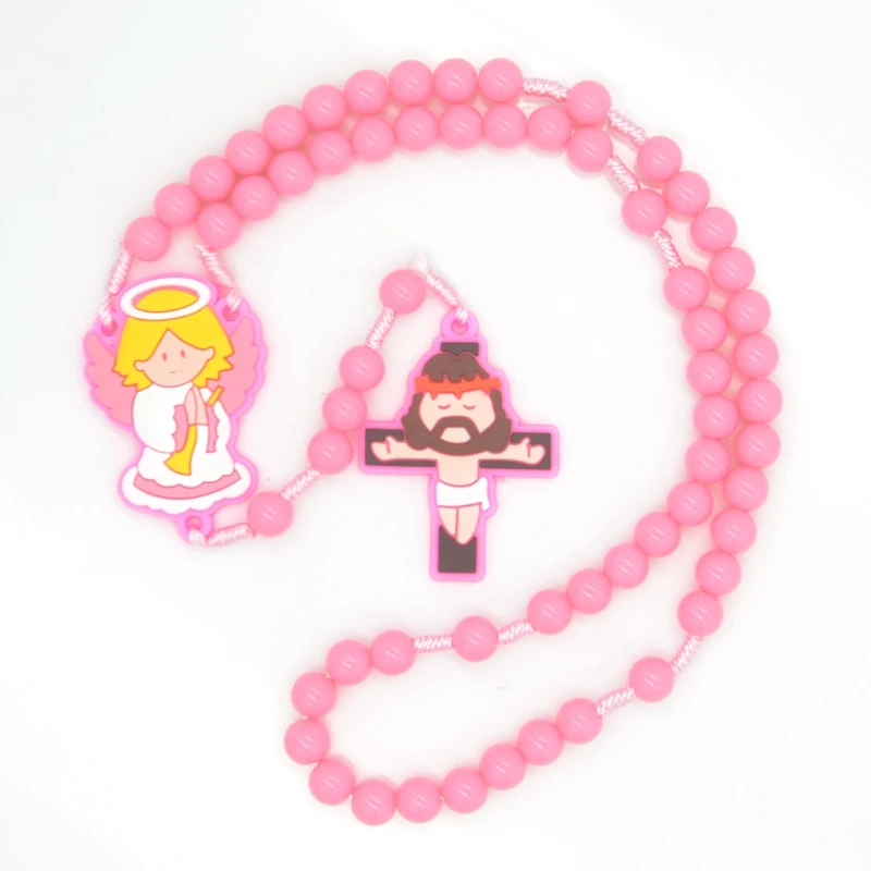 2024 NEW Silicone Cartoon JESUS Cross Rosary Beads Children Kid Boys Girls Catholic Fashion Religious Jewelry