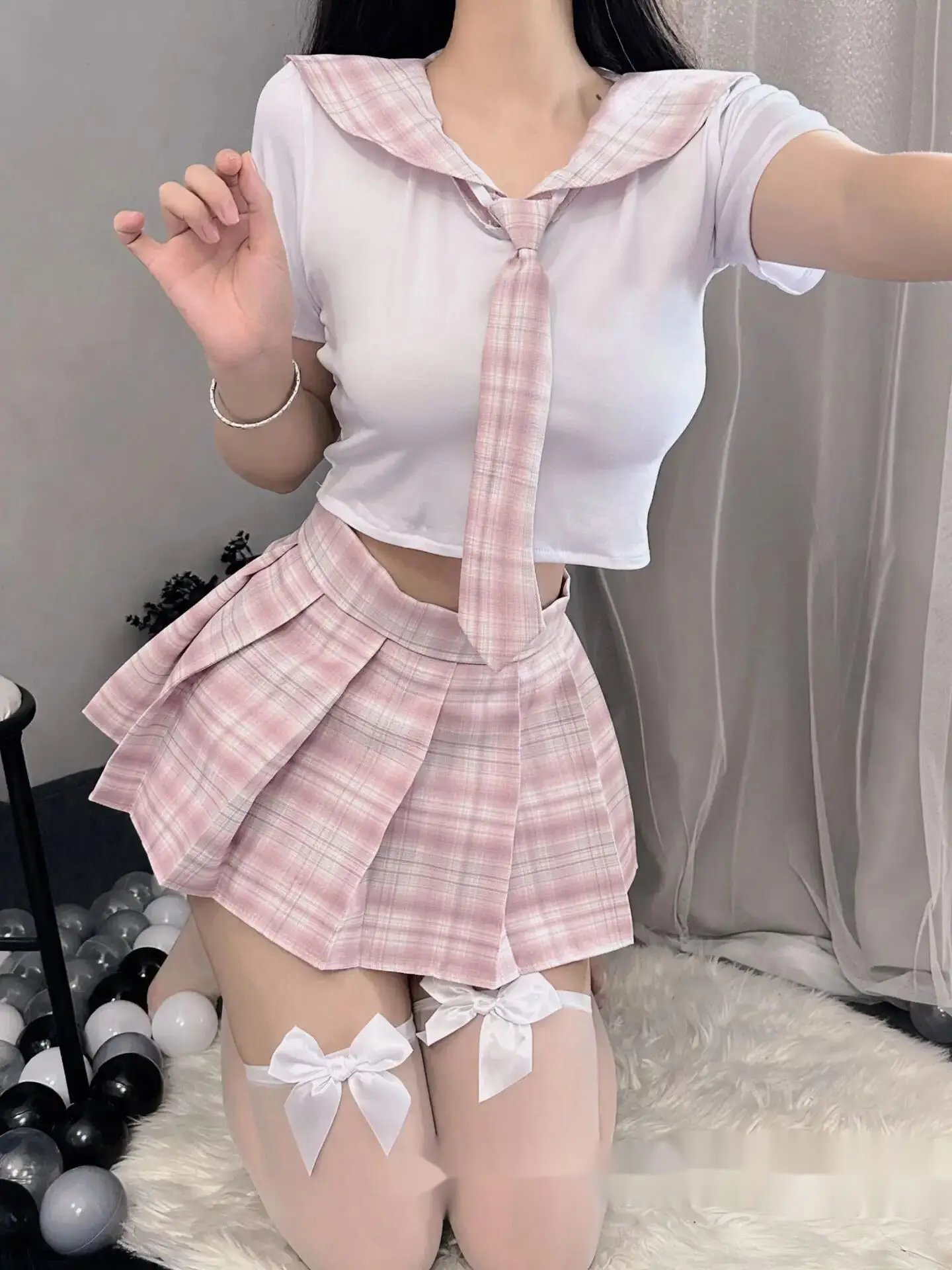 

Новый студенческий стиль, матросский белый воротник, плиссированная юбка с короткими рукавами, комплект JK, униформа, милая милая школьная одежда, комплект из двух предметов T7TU