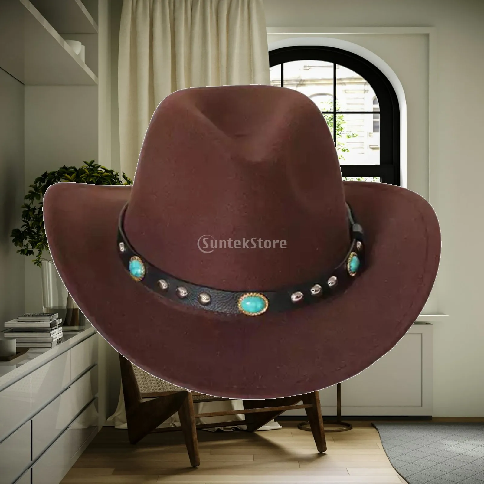Western Cowboy Hat for Adult Unisex Breathable Cloth Wide Brim Jazz Hat for Beach Travel Outdoor Party Holiday Costume Decor