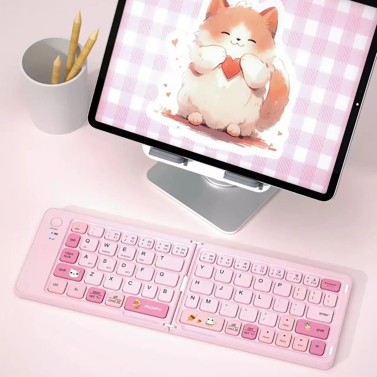 Portable Foldable Wireless Bluetooth Cute Keyboard, Type-C Charging Multi-device Connection Mini Keypad for iPad Smartphone