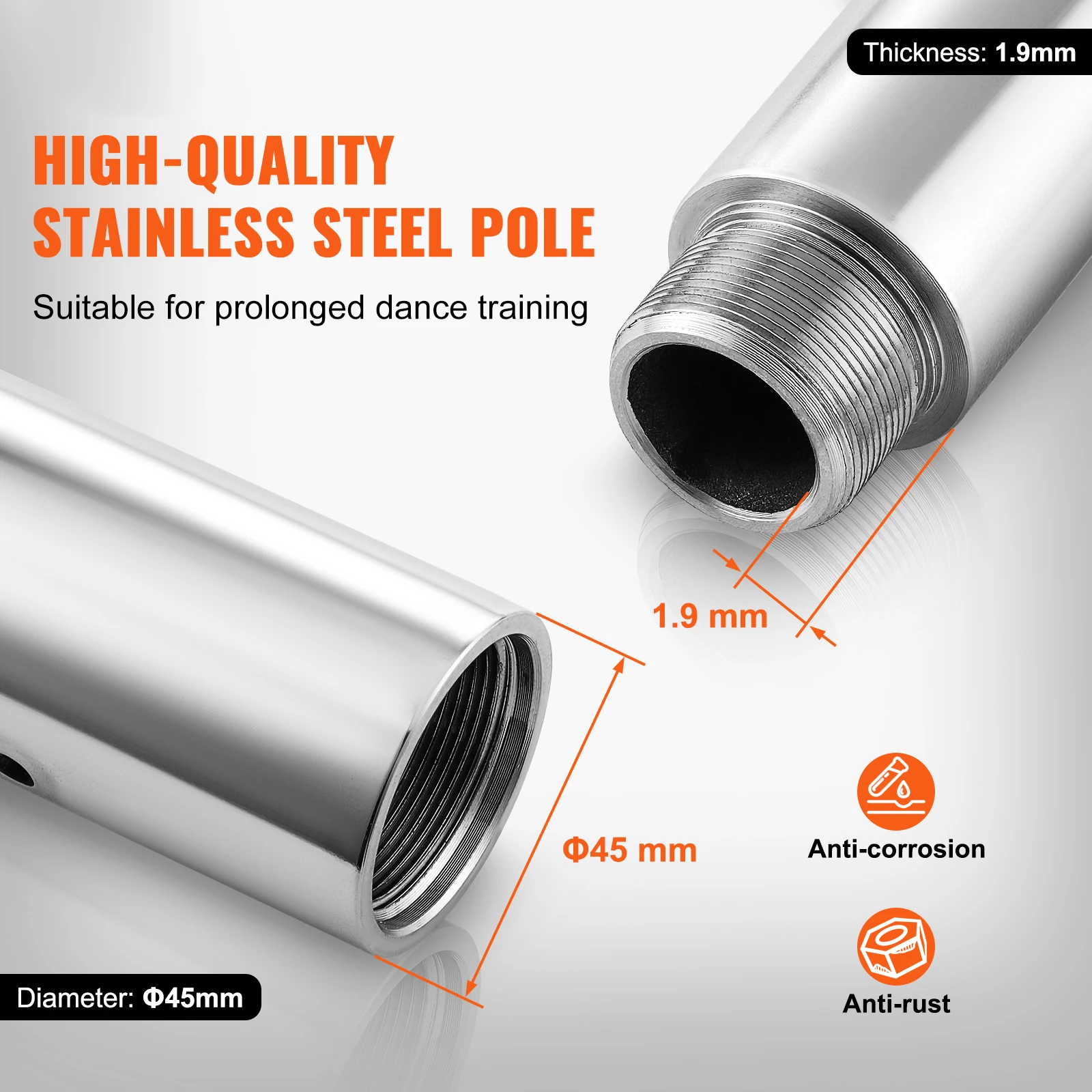 SucceBuy Professional Dancing Pole Spinning Static Dancing Pole Kit Portable Removable Pole 45mm Heavy-Duty Stainless Steel Pole
