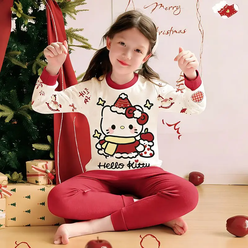

Комплект термобелья Sanrio Hello Kitty: хлопковая пижама для девочек, красная, теплая, удобная, милый комплект для сна