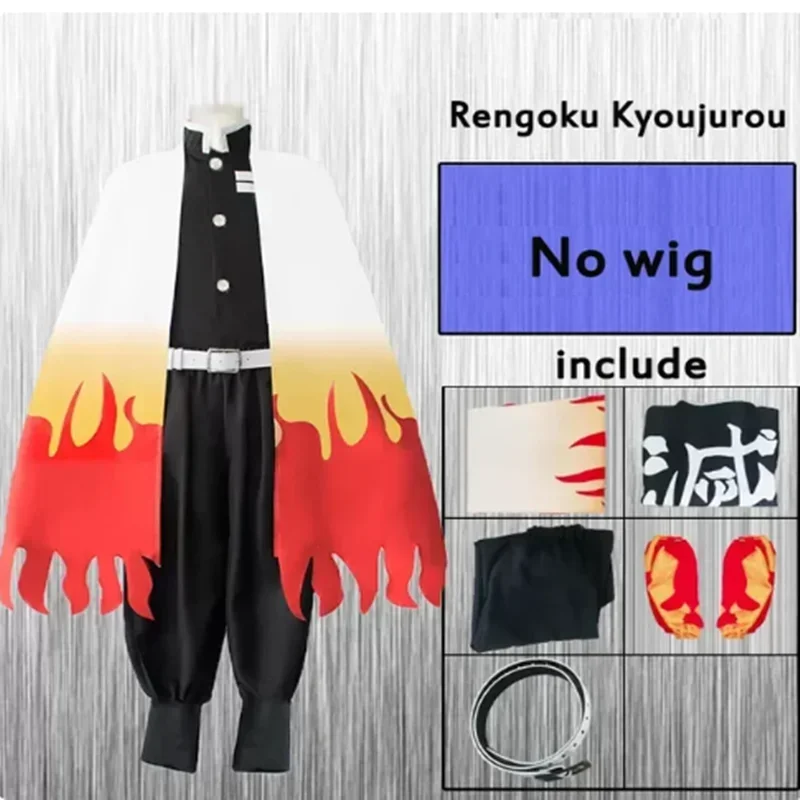 Adulto Kid Anime Rengoku Kyoujurou Costume Cosplay Kimono Demon Slayer Uniforme Perruque Haori Imbibé Halloween Kimetsu No Yaiba