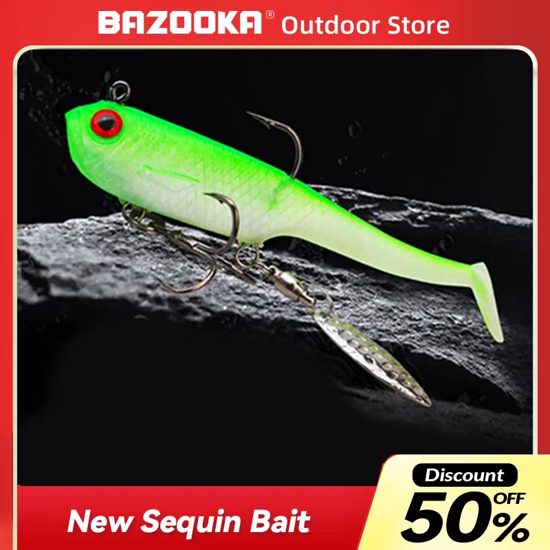 

T-tail Fishing Lure 16g21g Double Sharp Hook Lead Fish PVC Biomimetic Soft Bait Rotating Glitter Swimbait Carp Bass Pike Baits