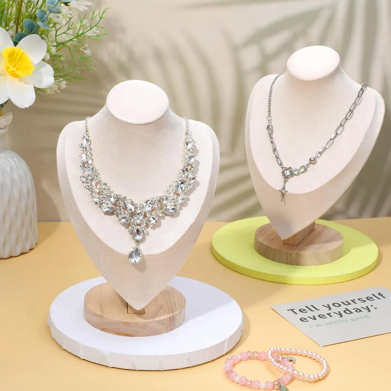 1pc Holz Mannequin Büste Halskette Display-ständer Porträt Modell Hals Anhänger Schmuck Lagerung Rack Halter Fenster Schaufenster Requisiten