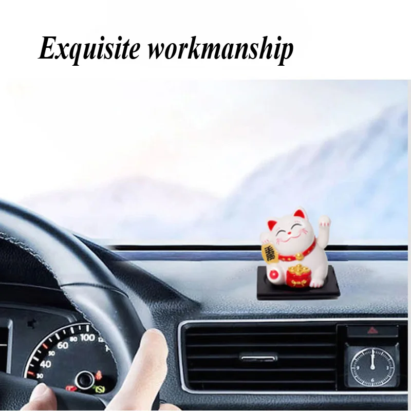 Solar Powered Automatic Waving Cat Beckoning Fortune Cat Lucky Cat For Office Decor Car Ornament Birthday Gift Home Decoration