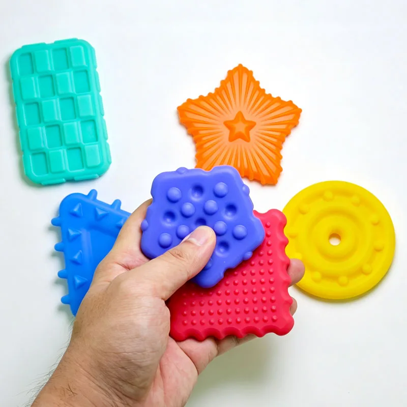 6PCS Silicone Textured Shapes Learning Fidget Sensory Toys for Special Needs Children Kids Calming Down Stress Relief Gifts